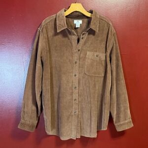 Vintage Corduroy Button Down Shirt Jacket Women's Size 2X Brown Western Boho